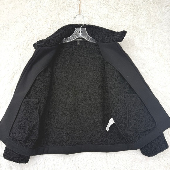 Banana‎ Republic Womens Sherpa Bomber Jacket Size S Petite Black Zip Cozy Winter - Picture 4 of 11